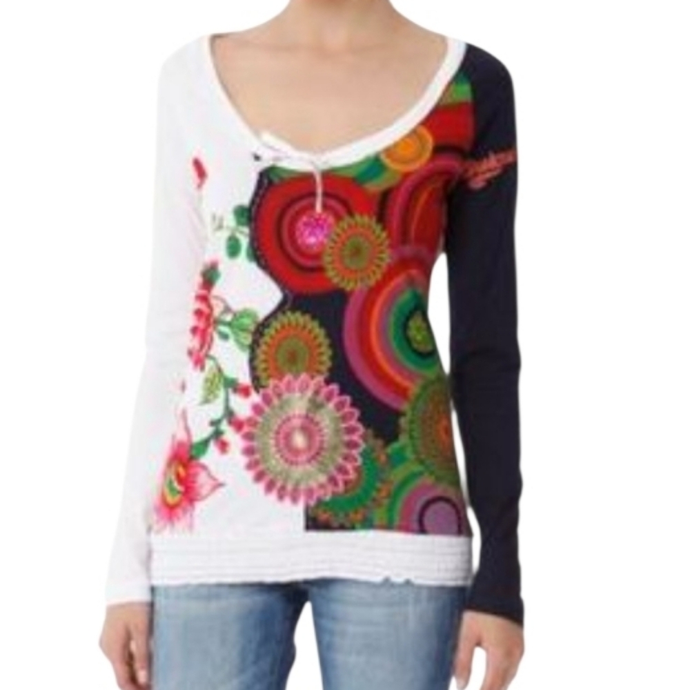 NWOT Desigual Multicolor Floral Long Sleeve Top